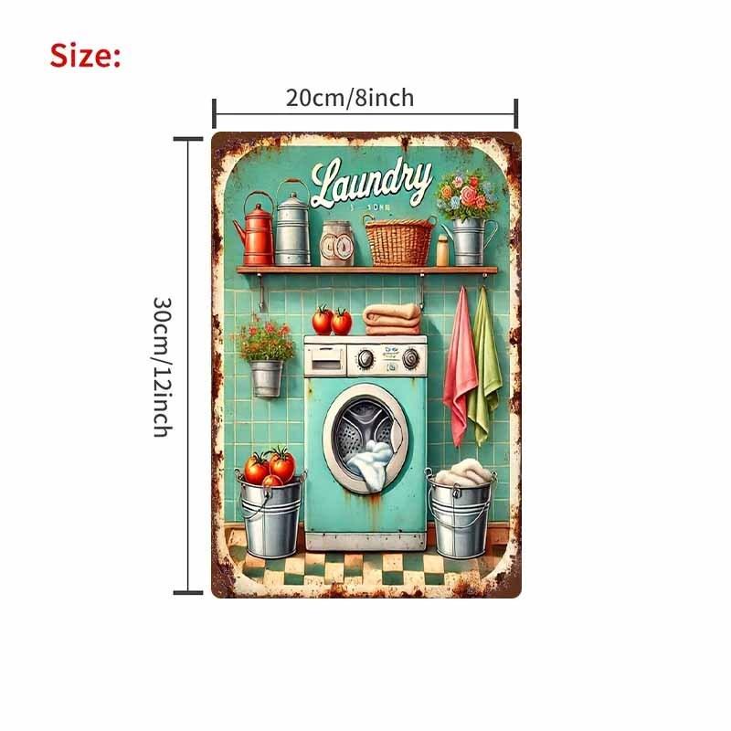 

Laundry Room Scene Tin Sign Vintage Metal Wall Art Retro Iron Plaque for Bedroom Bar Garage Garden Rustic Home Decor 20x30cm（7.8x11.8inch）