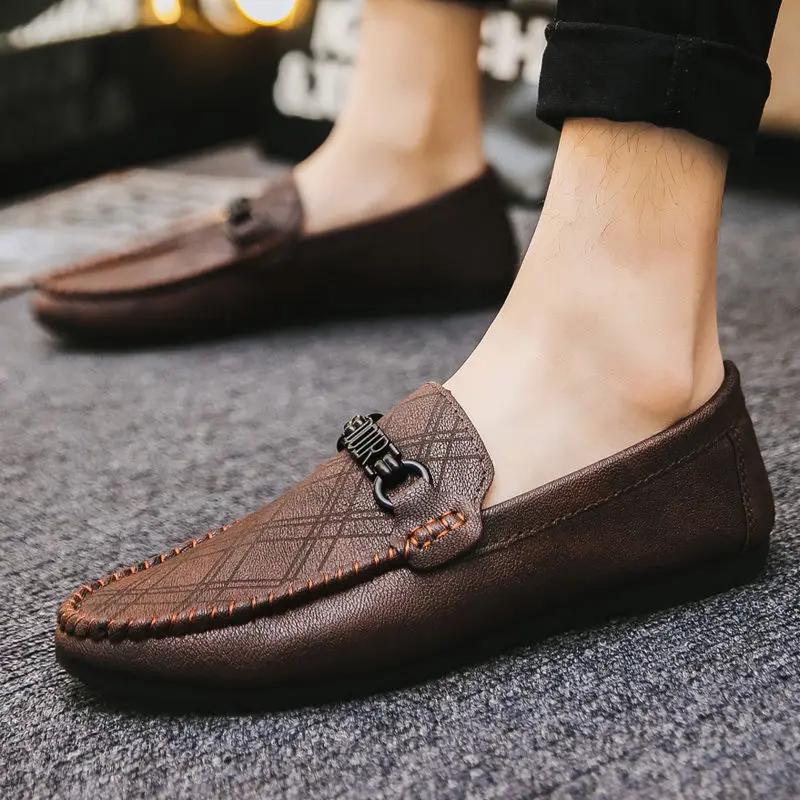 Fashion Brown Non Slip Leather Shoes for Men Slip-on Soft Summer Sale Luxury Elegant High Quality Fashion 2025 Common Pu Man Casual Shoe