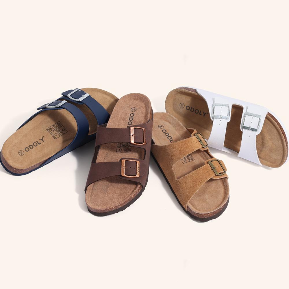 Fashion Litfun Women's Cork Footbed Sandals With Arch Support Summer Outdoor Beach Slippers New Double Buckle Cork Slides House Slides