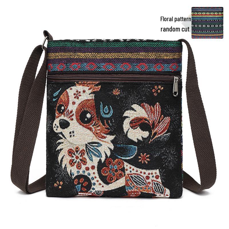 Damen Canvas Umhängetasche - Niedlicher chinesischer Stil, ethnisches Miao-Design, vielseitige gewebte Stoff Schulter- & Handytasche
