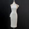 Women's Plus Size Halter Bow Backless Evening Gown - Sleeveless, High Waist, Slimming Dress