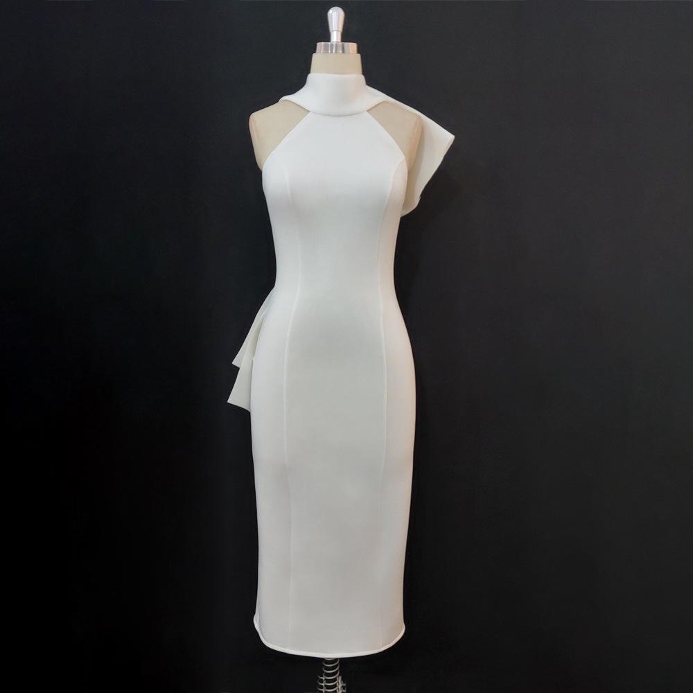 Women's Plus Size Halter Bow Backless Evening Gown - Sleeveless, High Waist, Slimming Dress
