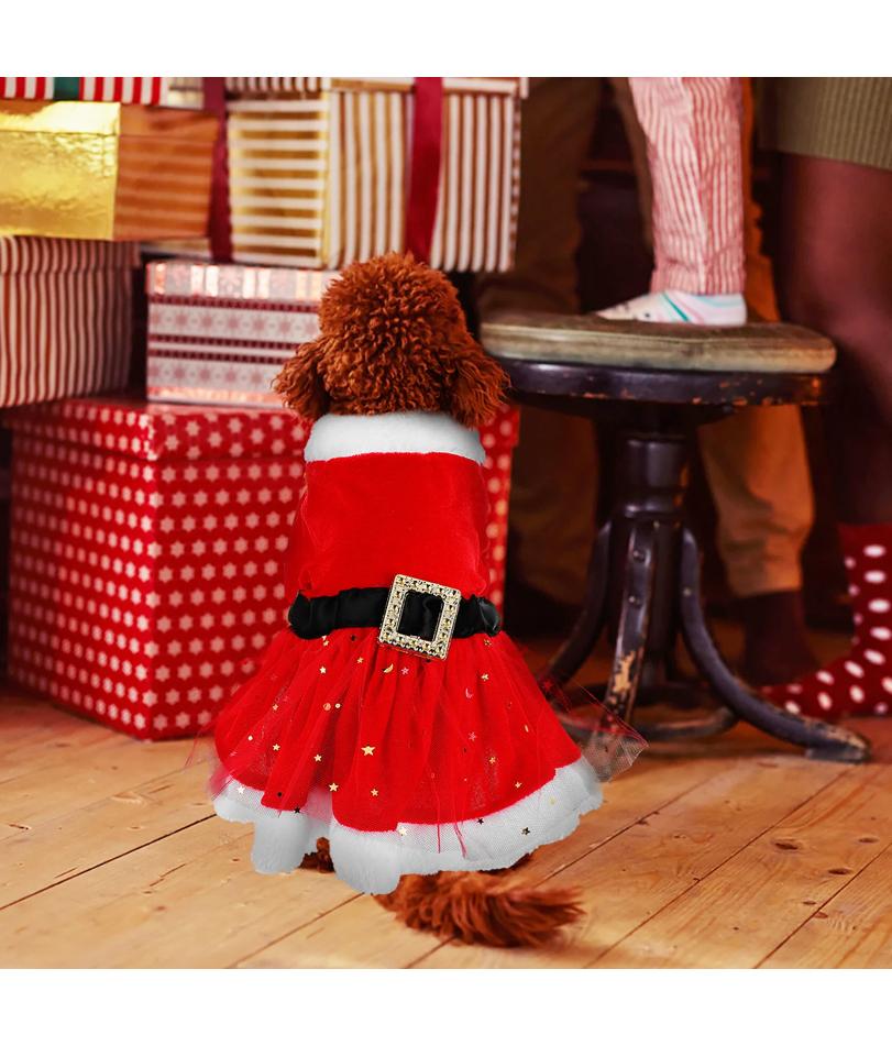 1 Set Costumi di Natale per Cani Abbigliamento Babbo Natale per Cani Vestito per Cucciolo Vestito Invernale Costume per Festa di Natale Abbigliamento per Cani con Fiocco
