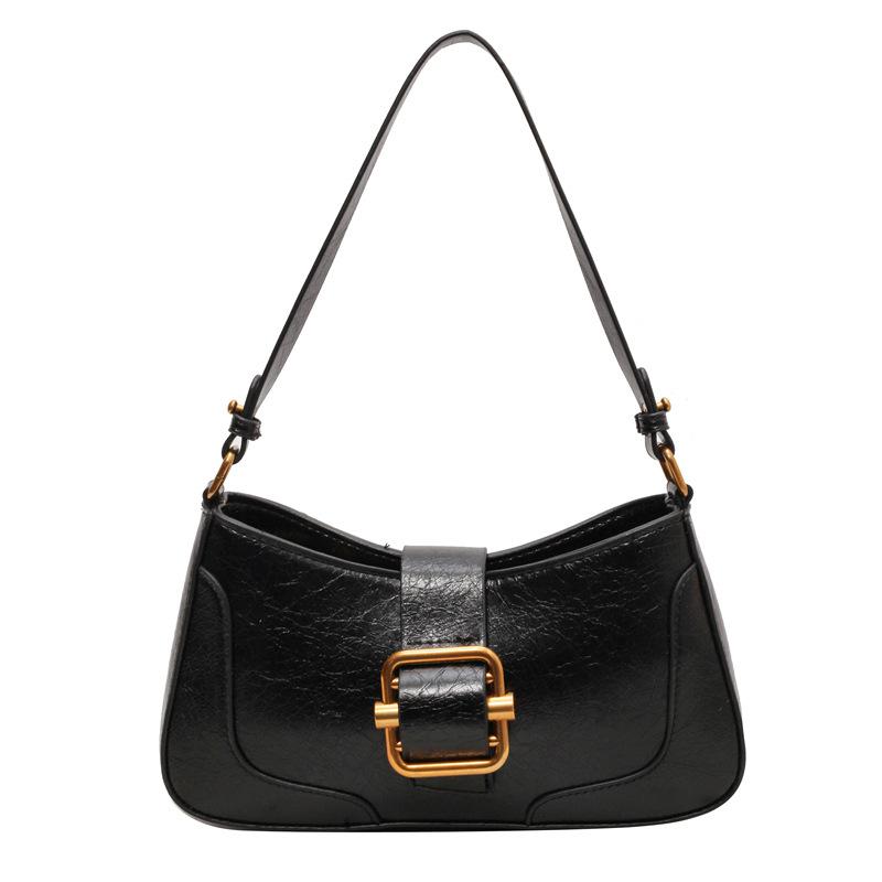 

Niche design casual versatile simple fashion pu texture shoulder crossbody handbag underarm crescent bag чорний