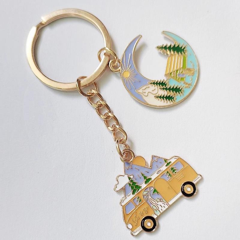 Alloy Moon House Keychain for Camping and Travel Enthusiasts