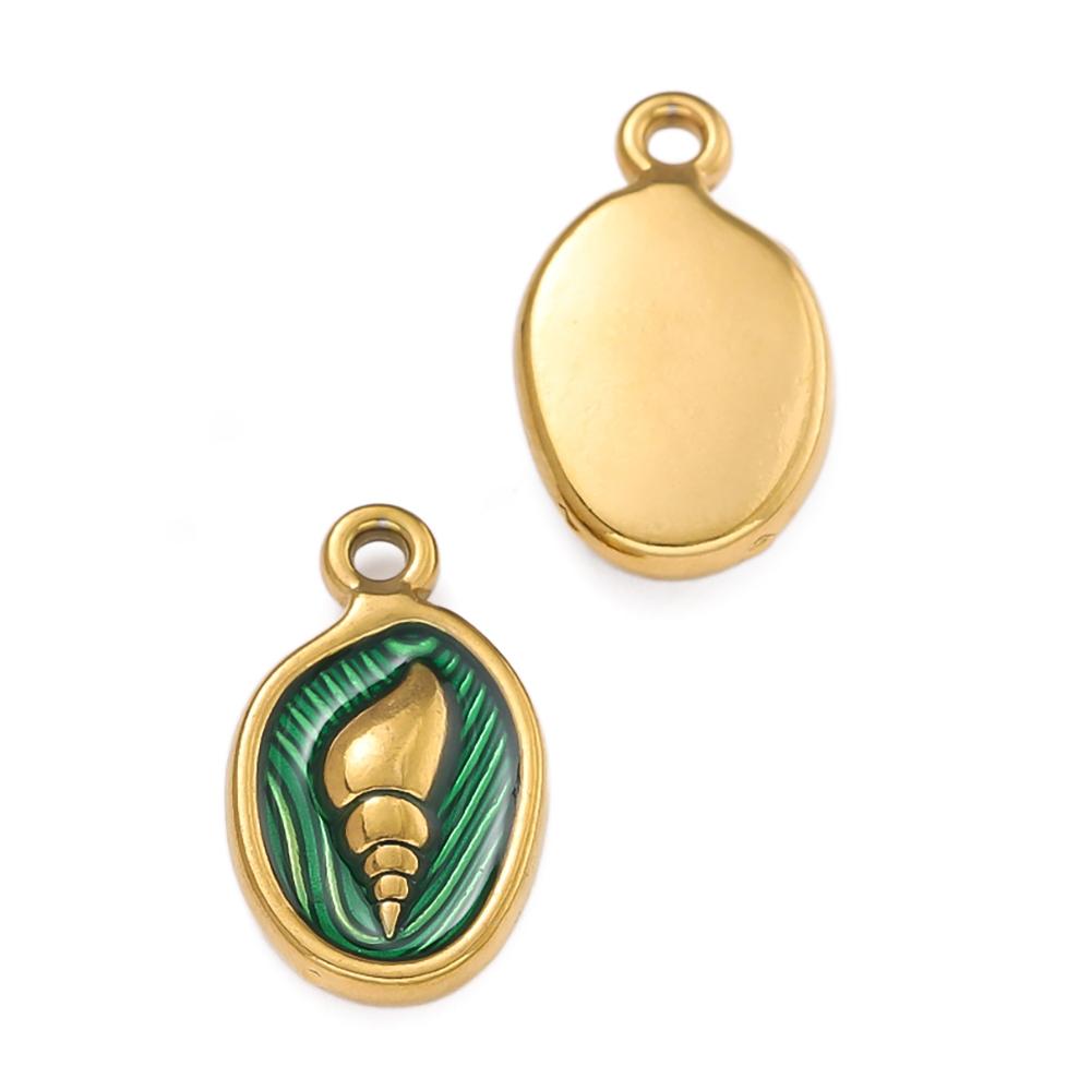 2 Pièces/Lot Pendentifs Ovale en Acier Inoxydable avec Coquillage pour Colliers Bracelets Accessoires de Fabrication de Bijoux