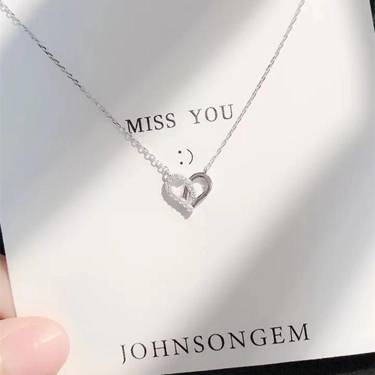 Beixi Heart-Shaped Hollow Sterling Silver Necklace with Clavicle Chain