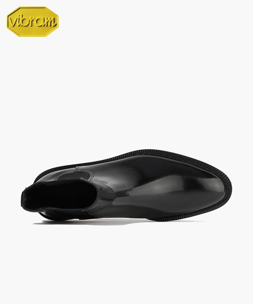 Firenze Atelier [Vibram] Slim Round Toe Standard Rubber Sole Chelsea Boots 9430 [Black Box]