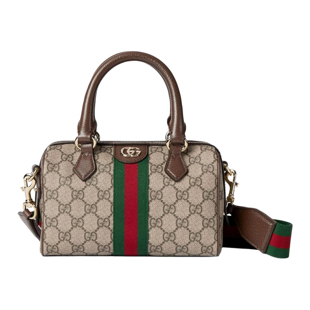 GUCCI Ophidia Coated Fabric Boston Bag, Crossbody Handbag Small Women's Khaki & Brown 841294-FAFWQ-9874