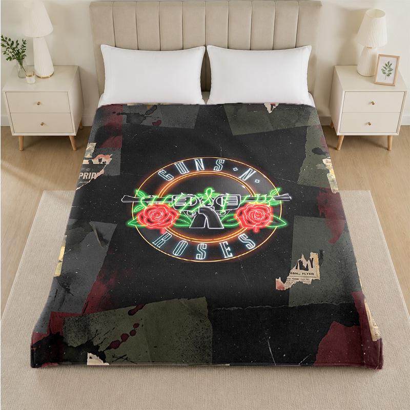 Guns N’ Roses Print Flannel Blanket Cozy Lightweight Plush Throw Blanket For Bed Sofa Household Use