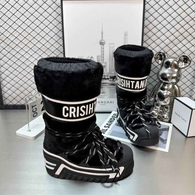 CD thick-soled snow boots women, winter moon boots waterproof and non-slip fluffy boots plush short boots