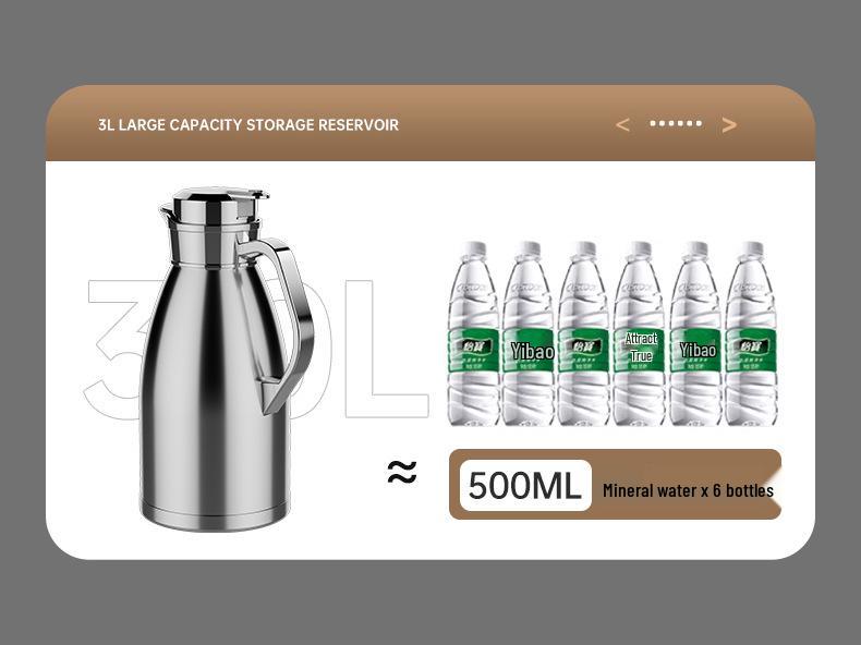Large Capacity Stainless Steel Thermos Pot - Long-Lasting Hot Water and Boiling Bottle for Home or Restaurant Use.