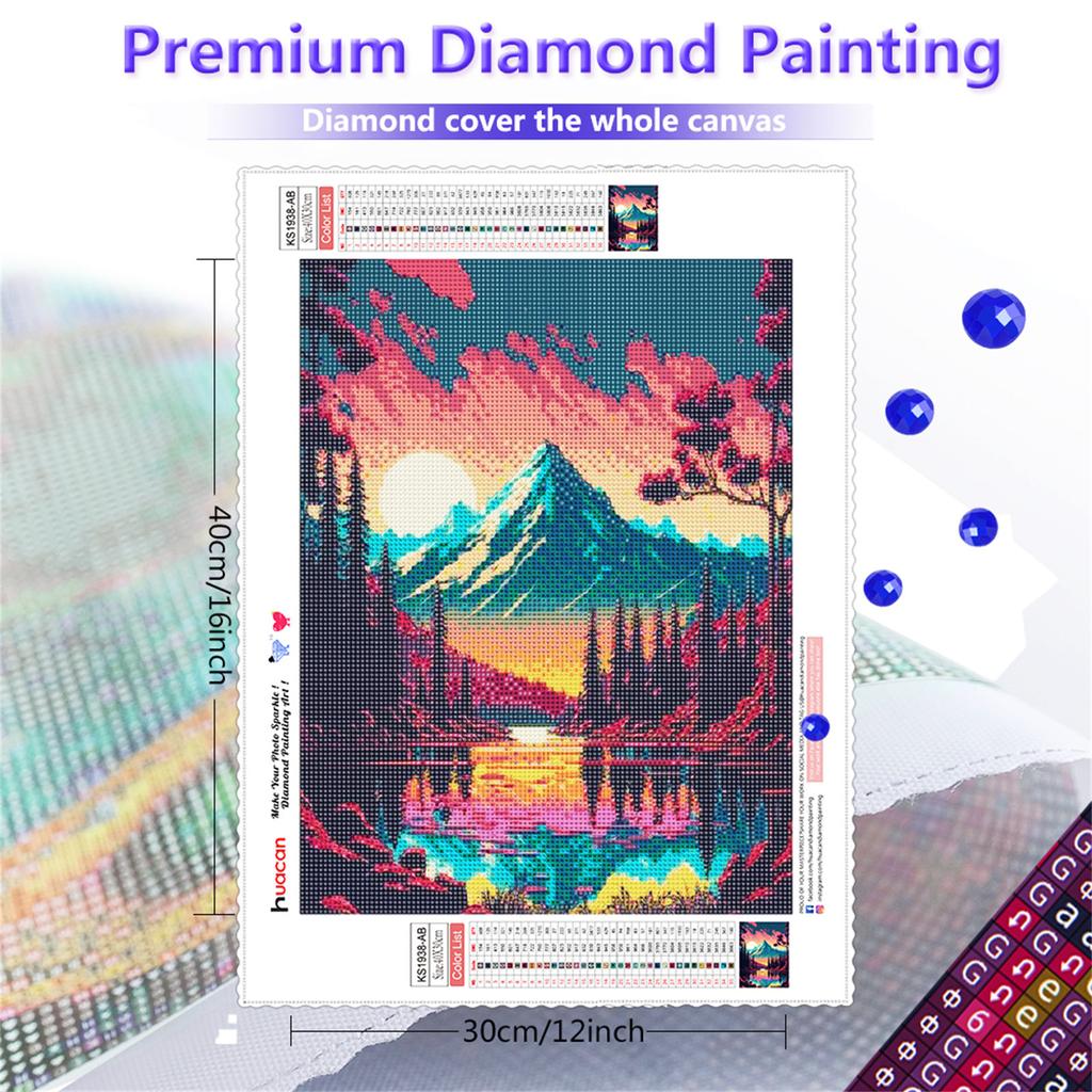 HuaCan Diamantmålning DIY Kit Landskapsbild Full Rund Borr Mosaik Nattvy Målningar Broderi Heminredning