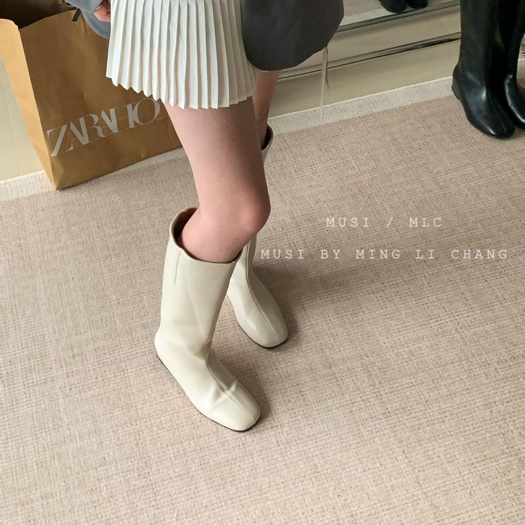 2025 European and American Style Fashionable and Simple Long Boots Versatile Winter Women's Boots Medium Heel Wedge Inner Height Increase Wide Tube Hi