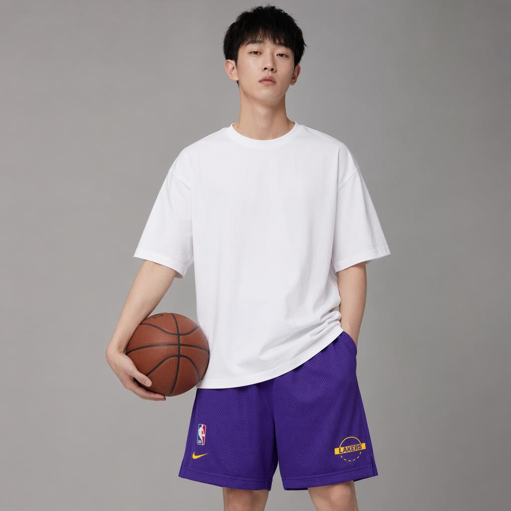 Nike X NBA Collaboration Los Angeles Lakers Mesh Elastic Logo Print Sports Shorts Men shorts HM7346-504