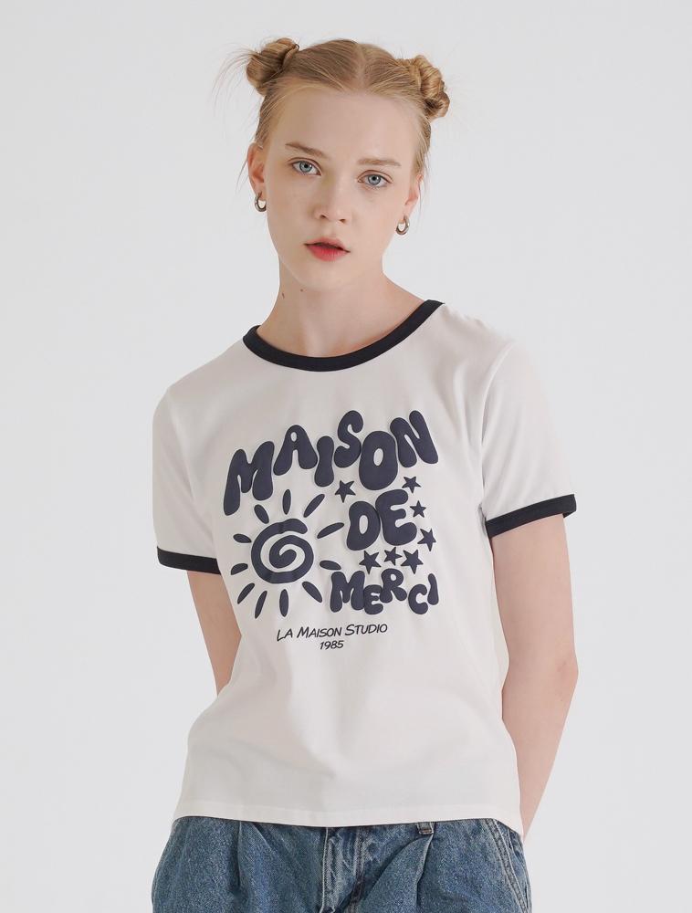 LA MAISON STUDIO Sunstar Ringer Short Sleeve T-Shirt White Navy (Fcg2Ts769W)