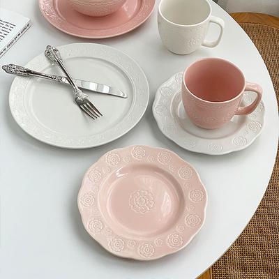 Floral Relief Dinner Dish French New Ceramic Exquisite Underglazed Colour Kitchen Tableware Aesthetic 8~10 Inch Food Plates
