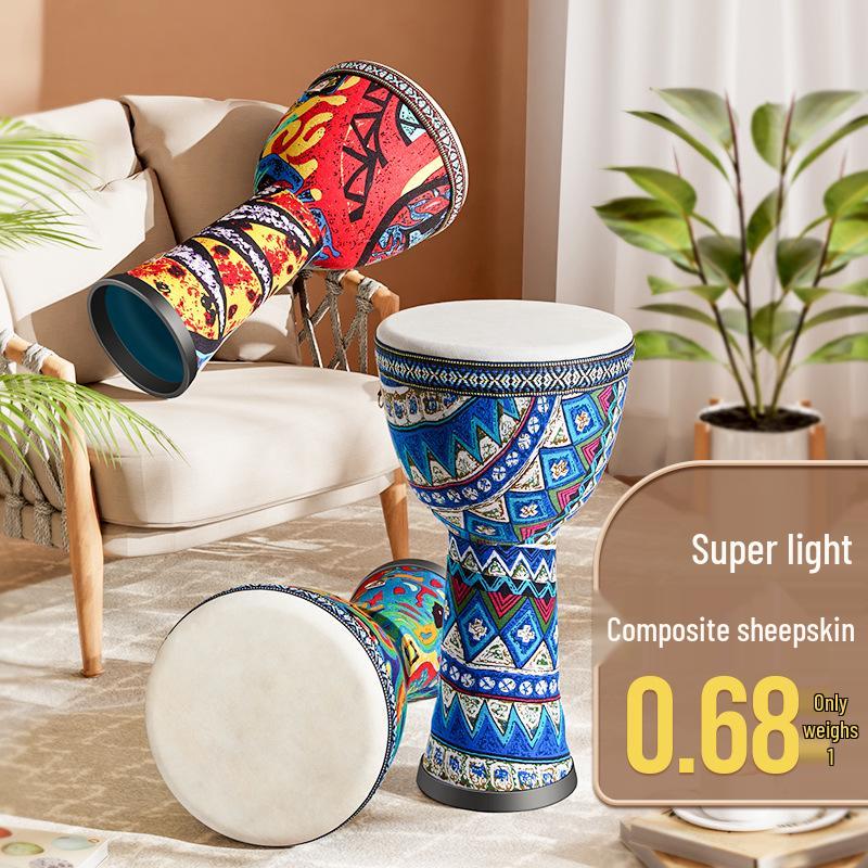 African Children's Lightweight Hand Drum - Large, 8" Percussion Instrument, Set of 6, No Tuning Required