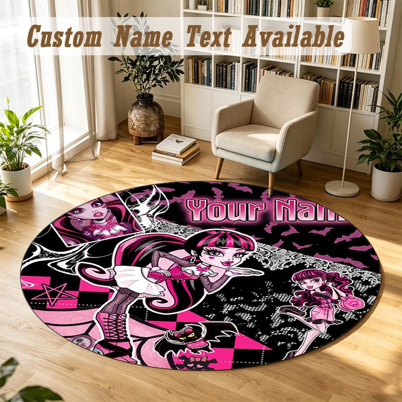Monster High Personalized Round Rug Support Custom Name, Soft Home Decor Mat