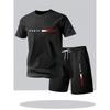 Fashionable Short Sleeve T-Shirt and Shorts Set for Outdoor Activities, Street Motorcycle Riding, Beach Travel, Sun Protection, Festival Parties