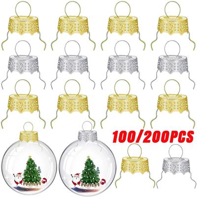 50/100/200 Stück Runde Weihnachtskugelkappen Aufhängerbänder Ersatz Christbaumkugel Metallkappe für Neujahr Heim DIY Dekoration