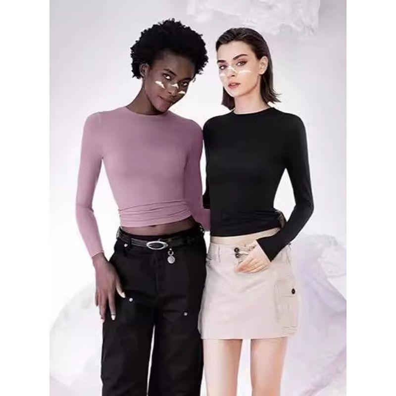 Solid Color round Neck Neck Long Sleeved Top Women Solid round Neck Long sleeve Top