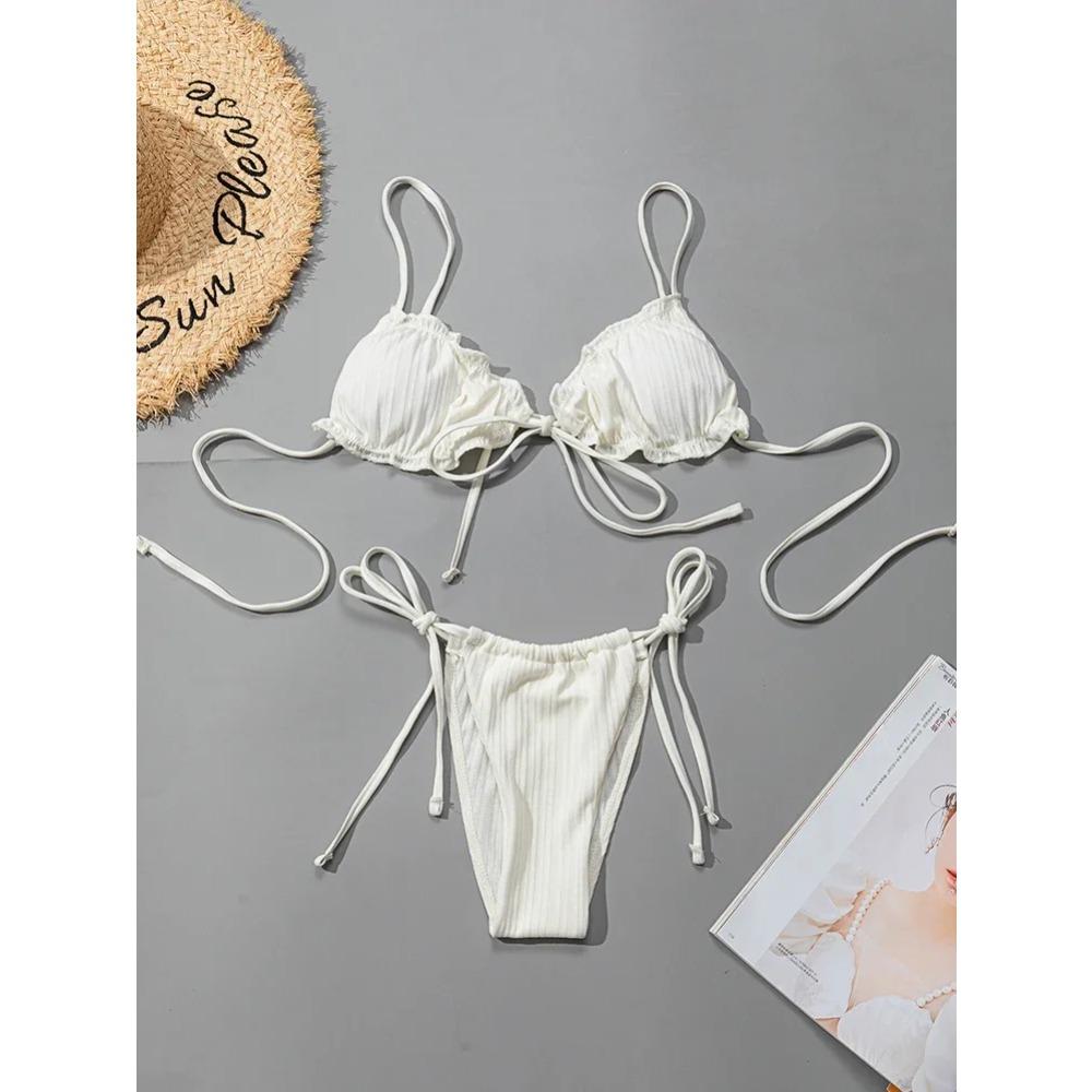 New 2025 Sexy Swimsuit Pit Stripe Bikini Women Swimwear  Bathing Suits Push Up Biquinis Bandage Beachwear Solid Bikini Sets
