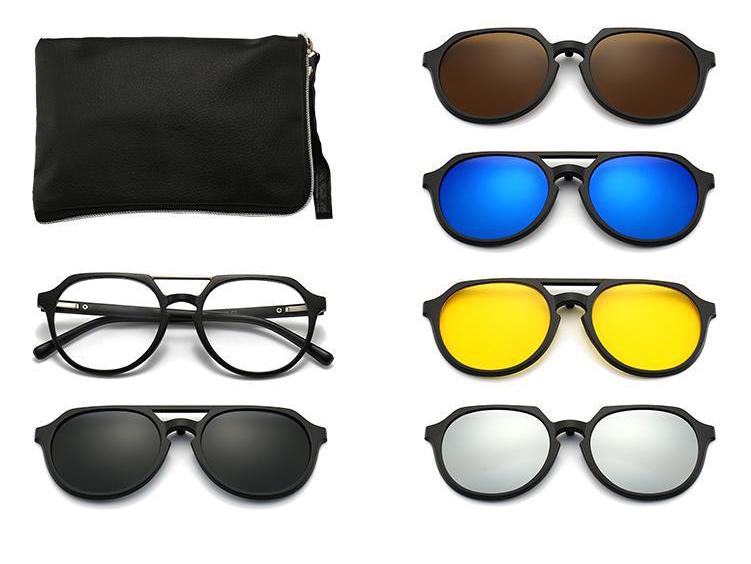 Clip-on Glasses Set: Includes 5 Polarized Lenses, Compatible with Myopia TR90 Retro Magnetic Sunglasses