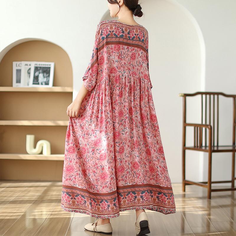 Krótki rękaw Plus rozmiar bawełniana satyna vintage kwiatowy nowy w sukienkach dla kobiet na co dzień luźna długa letnia sukienka