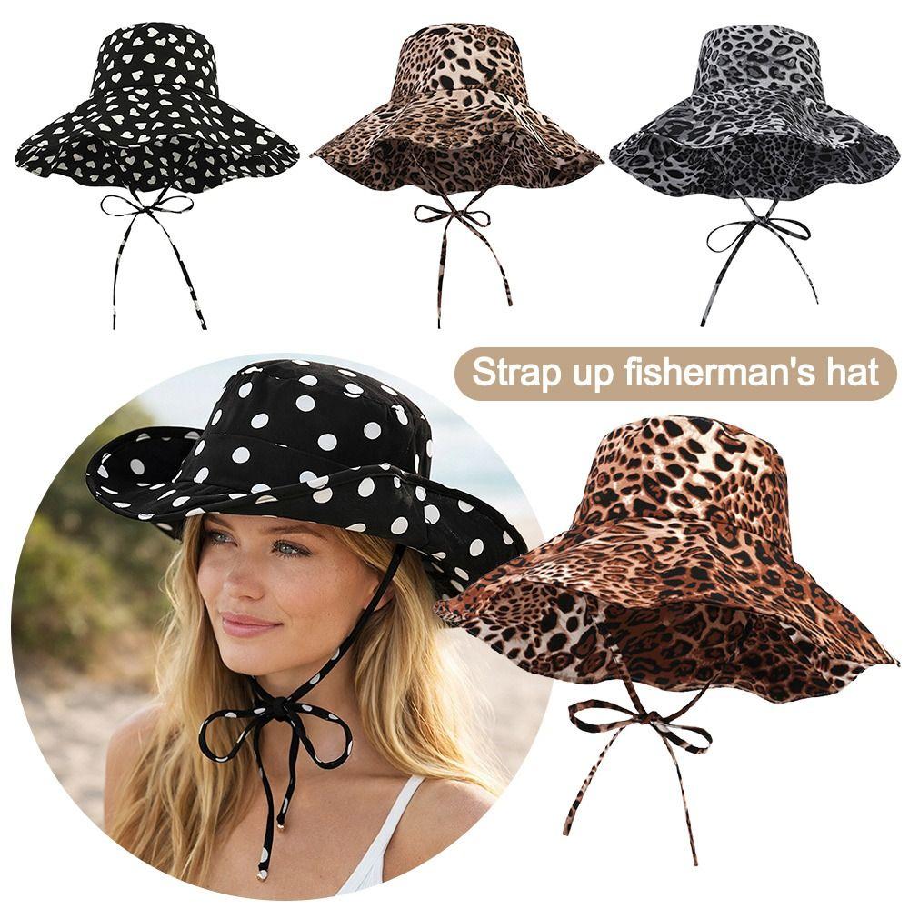 Black Dot Bucket Hats Leopard Print Sun Hat Versatile Big Brim Hat Outdoor Beach Vacation Wear