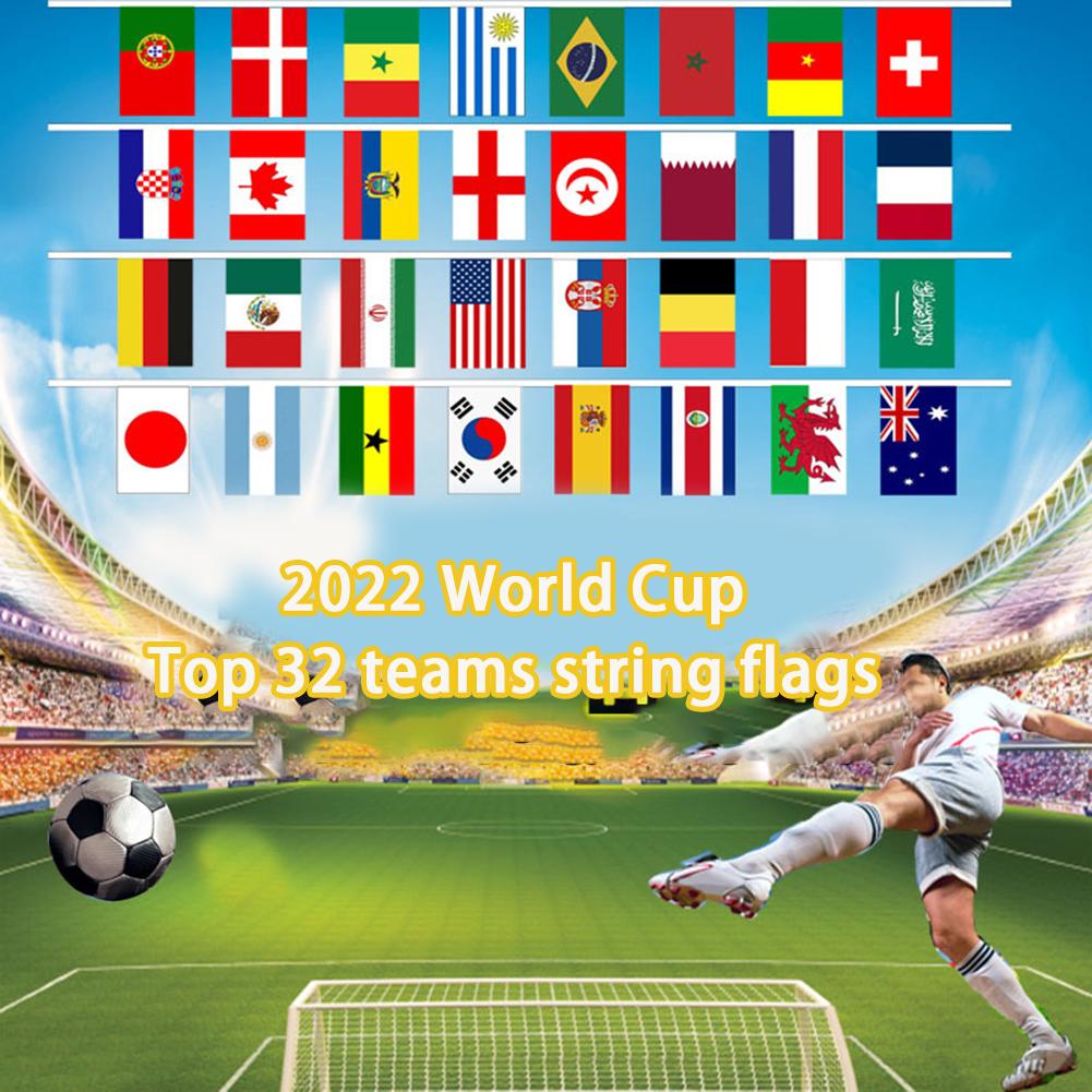 

2022 Qatar World Cup String Flag Bunting 32 Countries Hanging Flags For Garden Restaurant Party Decoration 14 x 21cm