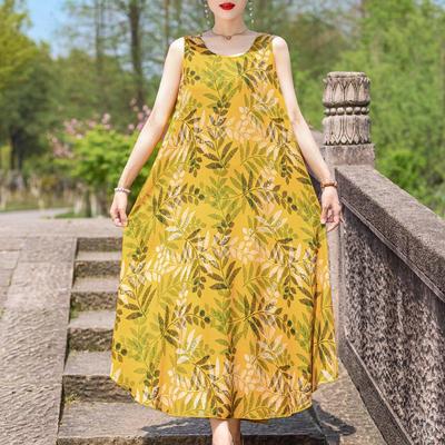 Elegant Sleeveless Dress Summer Fashion Casual Loose Vintage Print Long Dresses for Women Summer Clothes
