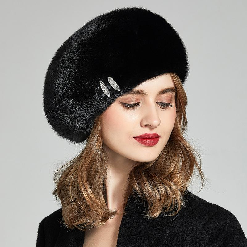 Luxurious Whole Mink Fur Beret Hats for Women Fashion French Style Real Fur Beret for Winter Elegant Ladies Fur Beanie