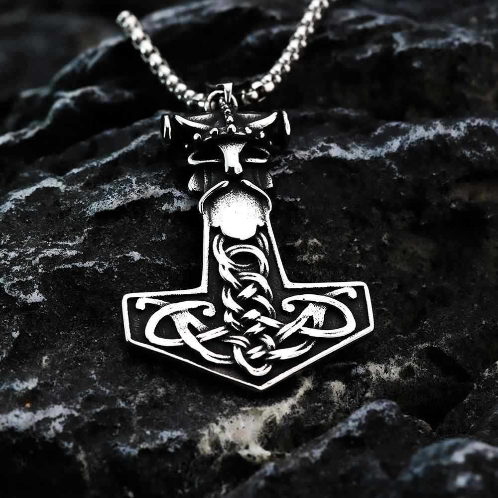 Nordic Viking Thor's Hammer Pendant Necklace - Stainless Steel & Titanium