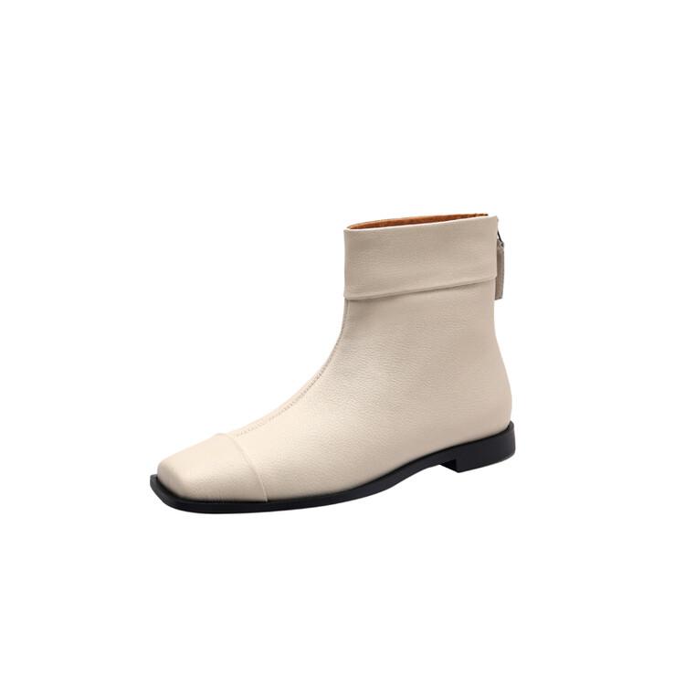 Fashion NEW Autumn Women Boots Genuine Leather Shoes for Women Square Toe Low Heel Shoes Retro Zipper Ankle Boots Concise Modern Boots