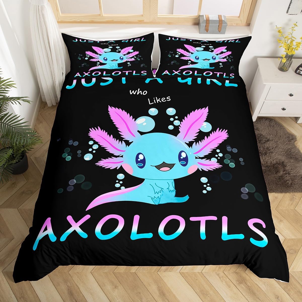 

Gamer Beding Set Axolotl Soft Duvet Cover Twin Quen,Rainbow Warm Comforter Cover For Young Boys Young Girls Tens, Lovely Wildlife Animal Comfortable 100*200cm Single