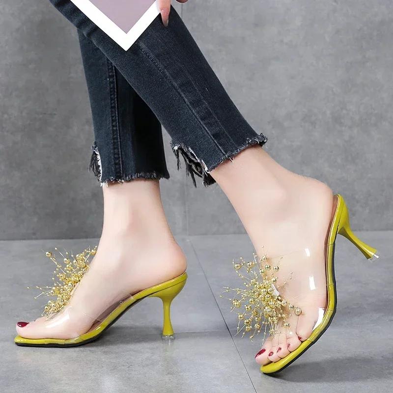 Fashion Women's Wedge Sandals Stiletto Summer New Sexy Crystal Transparent High Heels Glass Rhinestone Outdoor Leisure Comfortable 2024