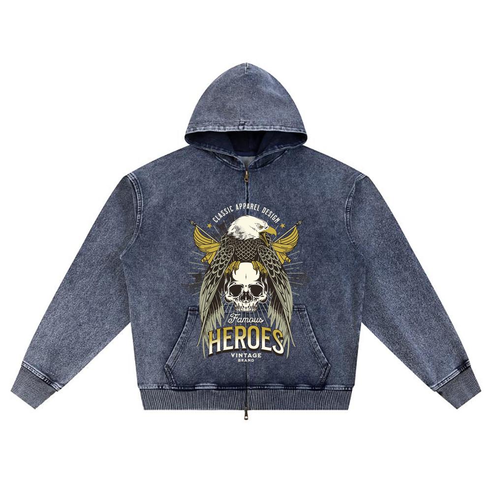 

Худи на молнии из вязаного денима с принтом DTG, уличная одежда, мотоциклетная, с принтом Brother, худи на молнии XL темно-синий