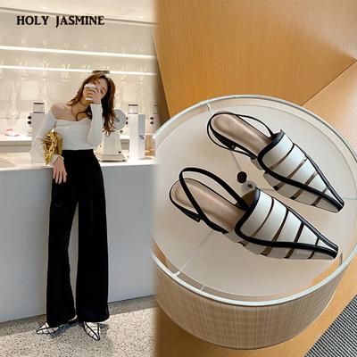 Fashion Women Sandals Cow Leather Arrival Fashion Summer Casual Shoes Pointed Toe Low Heels Beige 34-40 Sandals for Women 2024