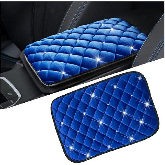 Mandark Bling Car Center Console Cover, Crystal Rhinestone Fluffy Automotive Armrest Seat Box Cushion Pad, Soft Comfortable Diamond Arm Rest