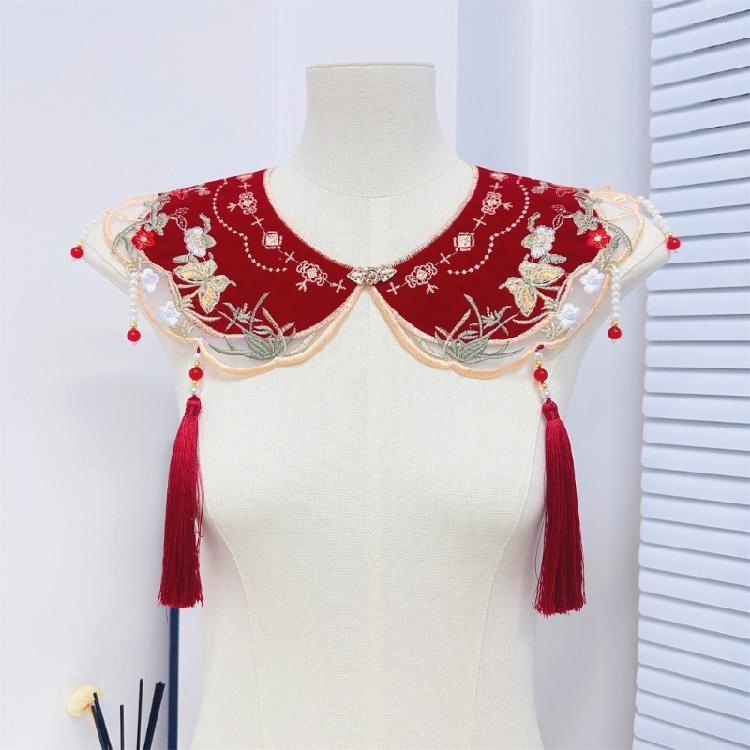 Girl False Collar Embroidered Chinese Ancient Shirt Shawl Wrap for Carnivals