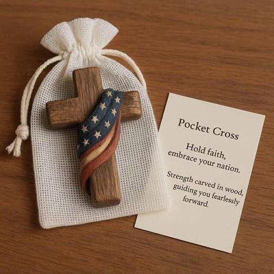 Small Handheld Wooden Cross with Prayer Portable Pocket Size Wood Holding for Catholic