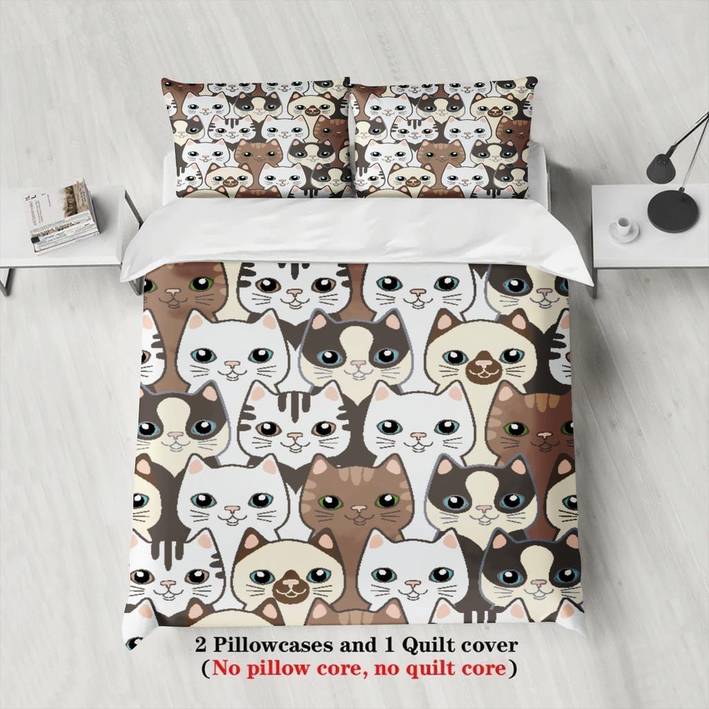 Cute Cat Face Bedding Sets Comforter Not Included Cartoon Animal 3D Printed 3pcs 100% Polyester Duvet Cover With 2 Pillowcases