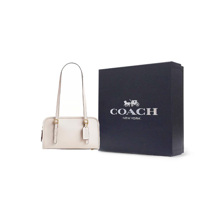 Coach Swing Zip 25 Unifarbe Geprägtes Logo Reißverschluss Kartenfach Schutzfüße Leder Schultertasche Damen Schultertasche Weiß CM565-B4HA