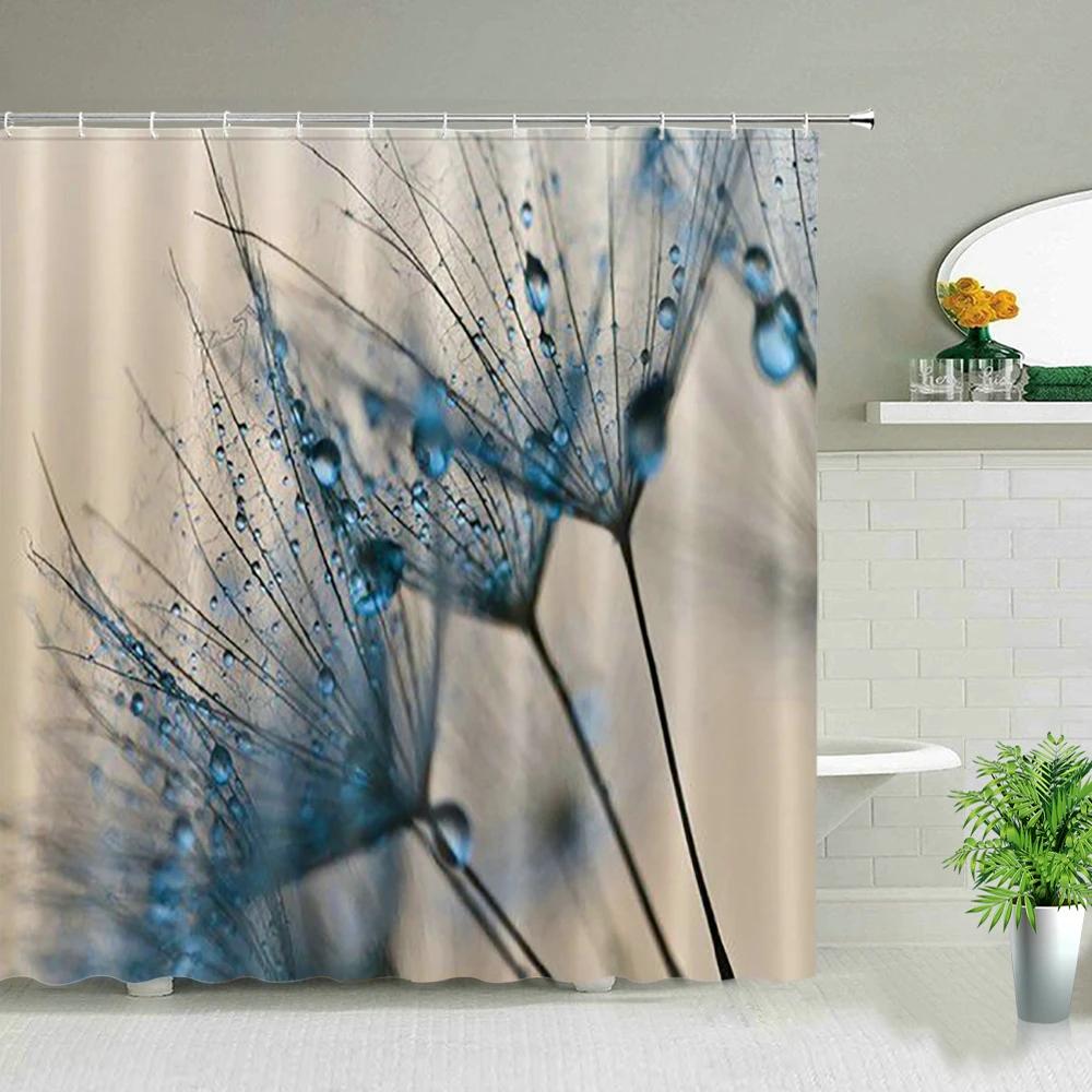 Plant Series Shower Curtain Bathroom Waterproof Polyester Fabric Cloth Curtain Dandelion Flower Print Bathtub Decor With Hooks