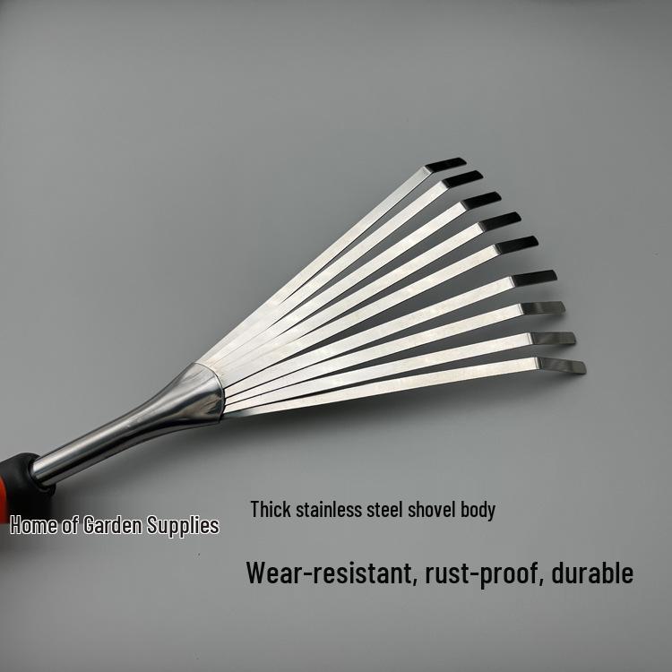 Stainless Steel Fine-Toothed Garden Rake for Soil Loosening and Flower Care