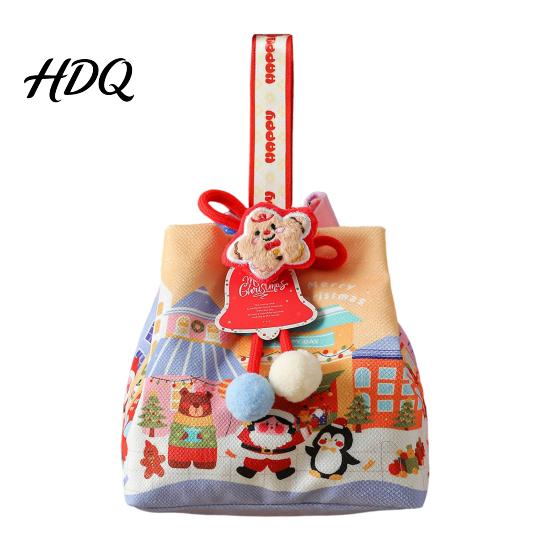 Portable Gift Bag Christmas Drawstring with Handle Reusable Canvas for Party Pouches Present Xmas Candy Goodie Treat Pouch Holiday Bags