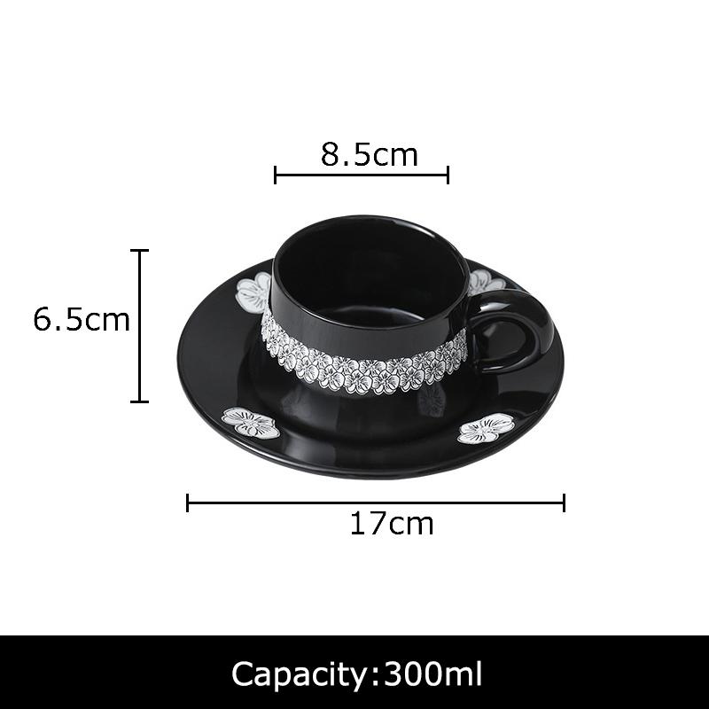 

Black Flower Pattern Porcelain Cup&saucer Flower Pattern Coffee Mug Tableware Dining Table Afternoon Tea Teacup Fruits Juice Cup 300ml