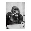 Black White Funny Bathroom Brushing Teeth Poster Vintage Style Animal Canvas Painting Print Wall Art Picture for Home Decoration