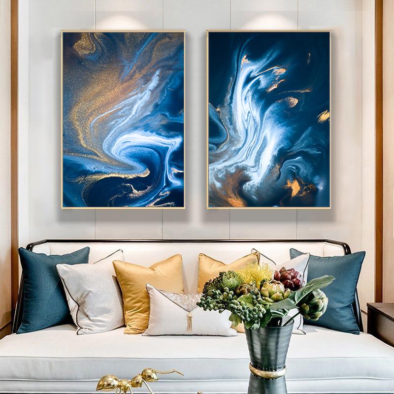 Goldene blaue Welle Poster abstrakte Leinwand Malerei nordische Poster und Drucke Wand Kunst Bilder für Wohnzimmer moderne Wohnkultur